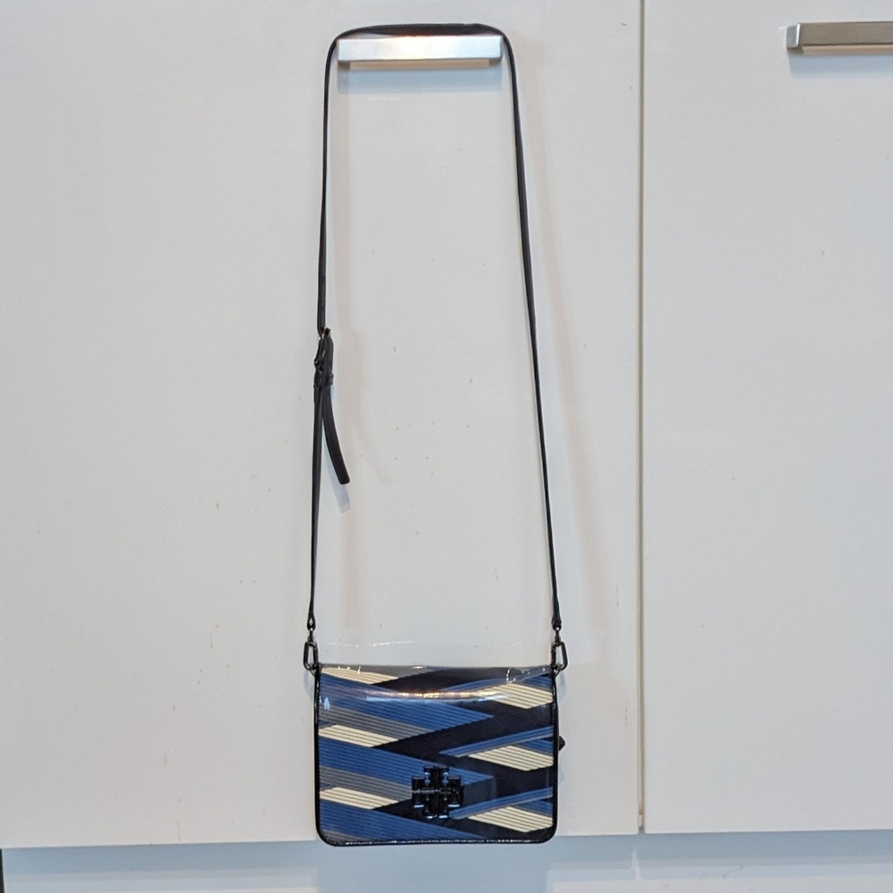 Tory Burch Britten Printed Patent Leather Combo Crossbody/Clutch Blue - Picture 3 of 15